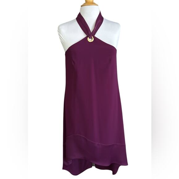 Trina Turk Glow Halter Neck Carmel Crepe Dress Purple Plum Women’s Size 6 NEW - Picture 5 of 13